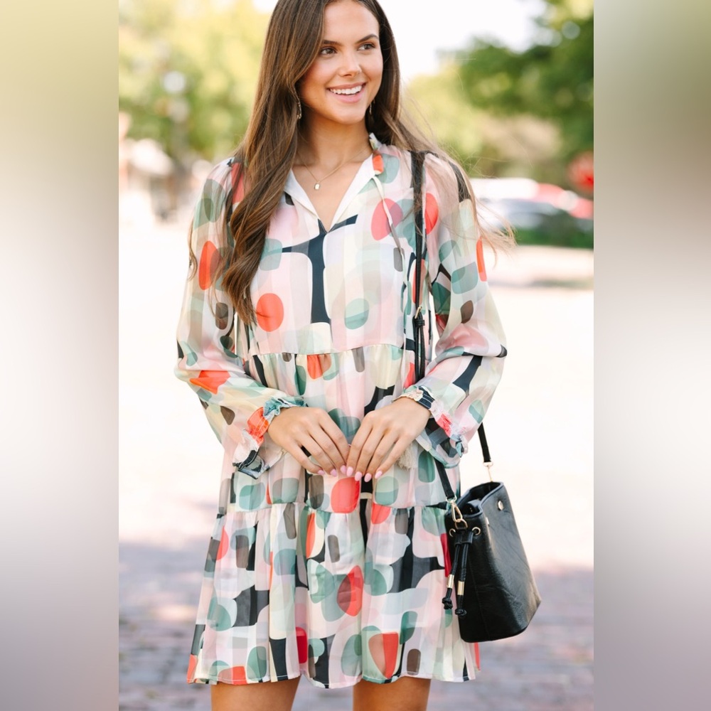 THML: Join Me Later Cream White Abstract Babydoll Dress